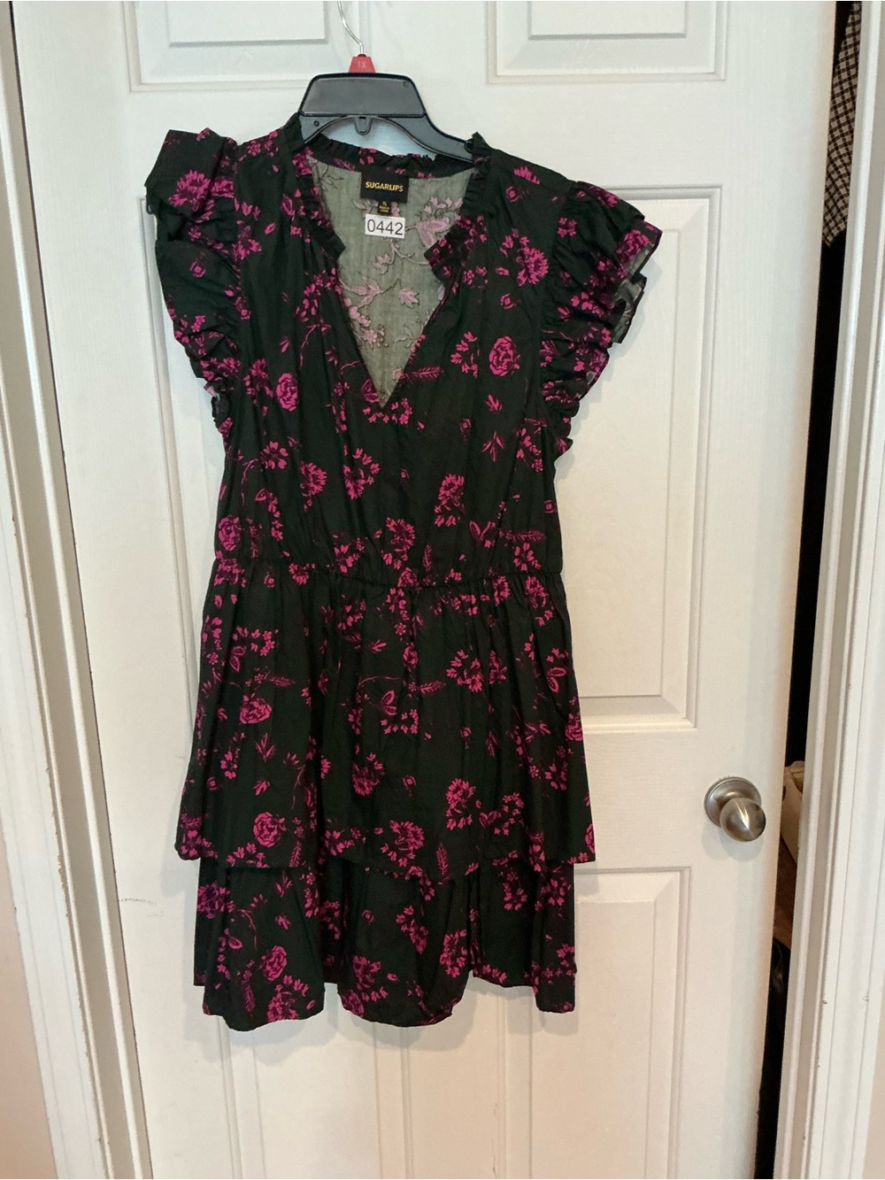 Sugarlips Black Mini Dress with Pink Floral Print